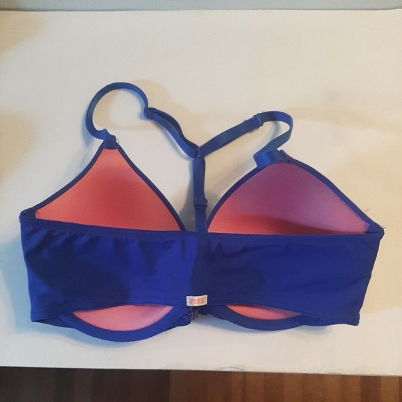 32D Victoria Secret Pink Wear Everywhere Push Up Blue Racerback Bra Front Close - Picture 4 of 11